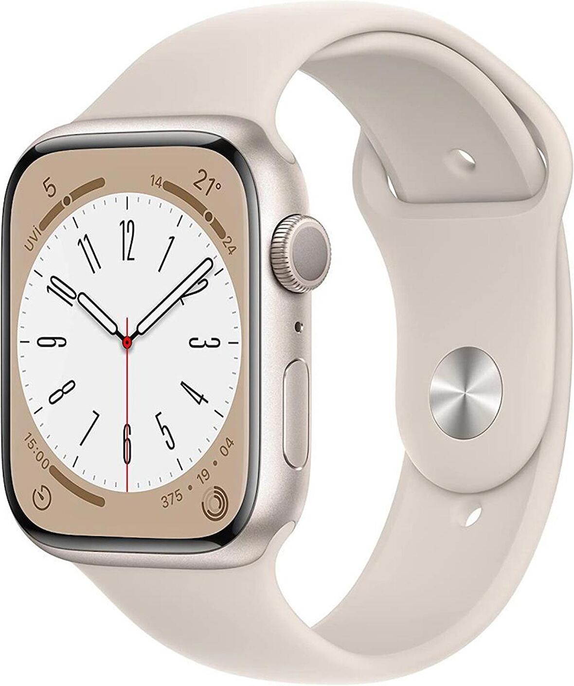 Apple Watch Series 8 [GPS 45 mm] Akıllı Saat, Yıldız Işığı Alüminyum Kasa ve Yıldız Işığı Spor Kordon